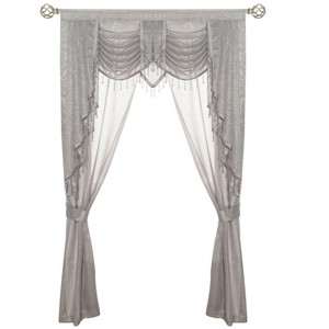 Kate Aurora Ultra Glam Beaded Sparkly Sheer Window in a Bag Curtain Set - 1 of 4
