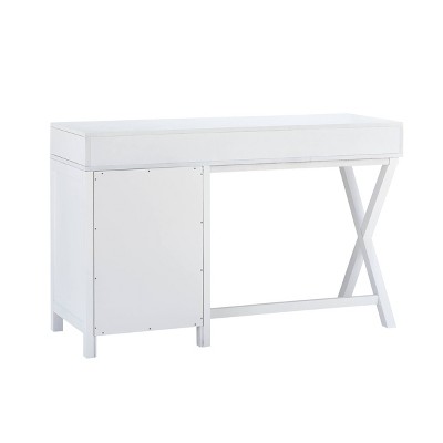 48" White Campaign Style Desk with Gold Hardware and Storage