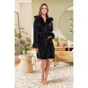 ADR Women's Faux Fur Feather Hooded Robe, Soft Plush Fleece Knee Length Bathrobe with Hood - 2 of 4