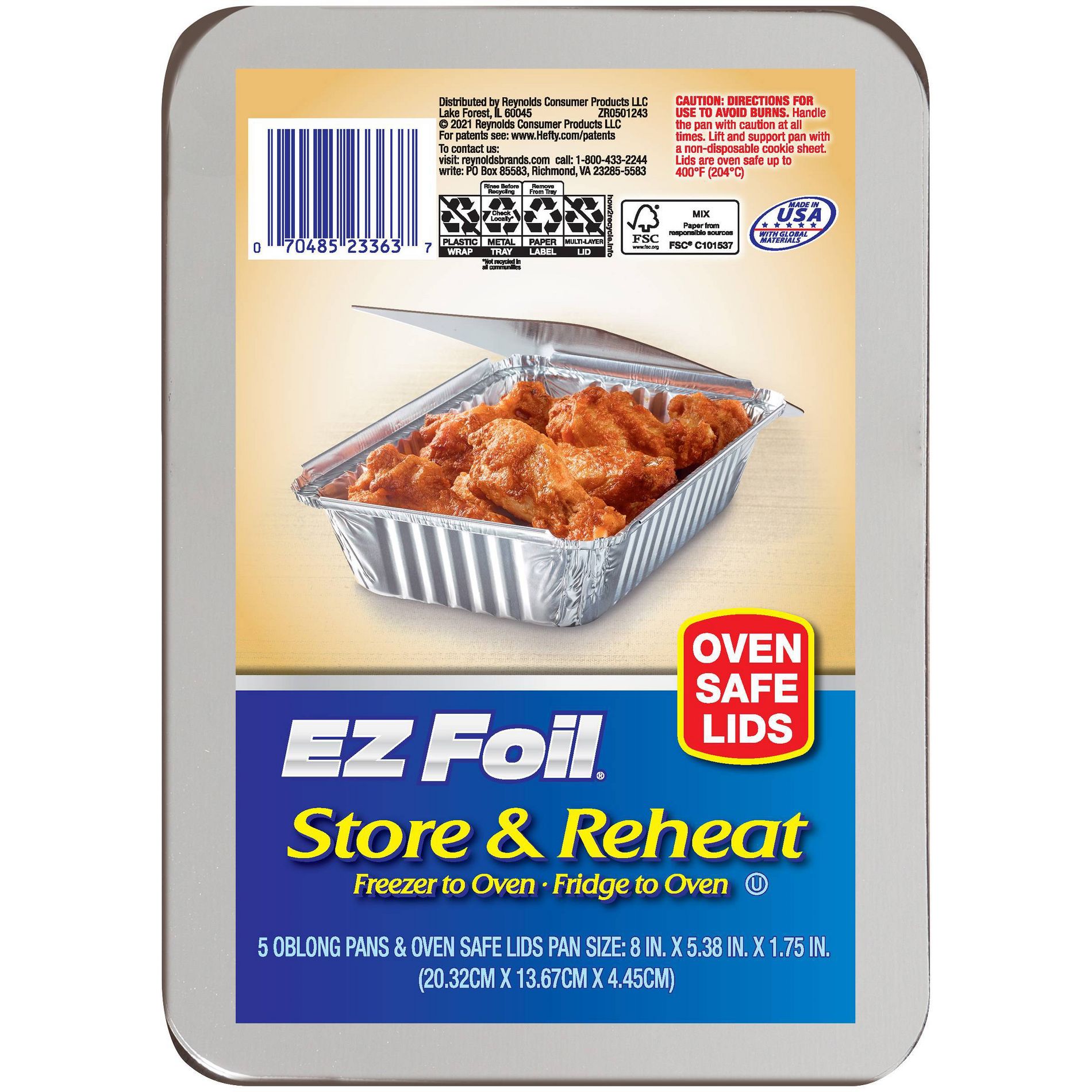 EZ Foil Store and Reheat Oblong Pan with Oven Safe Lid - 5ct