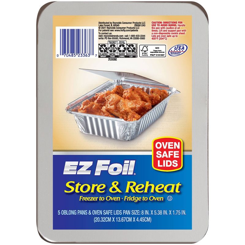 EZ Foil Store and Reheat Oblong Pan with Oven Safe Lid - 5ct, 1 of 3