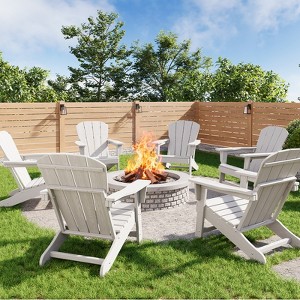 Modern HDPE Adirondack Chair Set of 6 - Oversize 380lb Capacity, Weather-Resistant Poly Lumber with Wood Texture for Deck, Pool, Porch Outdoor Use - 1 of 4