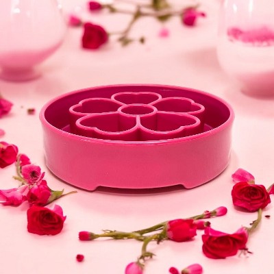 Pink Flower Design Slow Feeder Dog Bowl