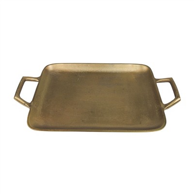 HomeRoots 16" Gold Rustic Metal Tray With Handles