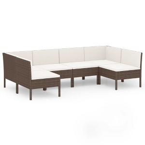 vidaXL Patio Lounge Set Outdoor Sectional Sofa Set Table Poly Rattan Brown - 1 of 4