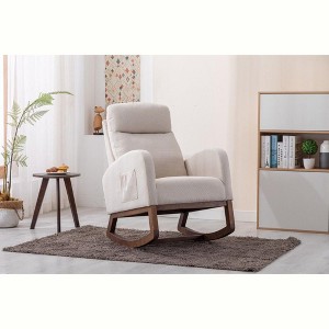 NicBex Linen  Accent Chair with Wood Legs,Modern Rocking Chairs with High Back and Side Pocket,Arm chair for Bedroom,Reading Room - 1 of 4