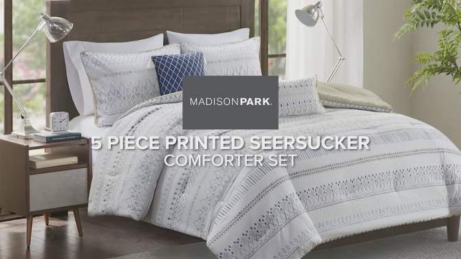 5pc Printed Seersucker Comforter with Throw Pillows Bedding Set Taupe - Madison Park , 2 of 12, play video