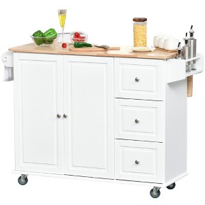 HOMCOM Mobile Kitchen Island Storage Trolley Cart on Wheels with Dropleaf Top, Towel/Spice Rack, 3 Drawers, 2-Door Cabinet - 1 of 4