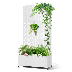 TOAOTBNBO Metal Raised Garden Bed with Squares Pattern, Outdoor Planter Box with Wheels, Modern Privacy Screen for Climbing Plants - 1 of 4