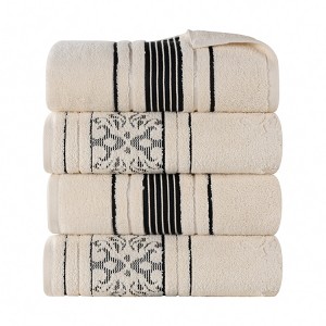 Zero Twist Cotton Solid and Floral Jacquard Bath Towel Set of 4 by Blue Nile Mills - 1 of 4