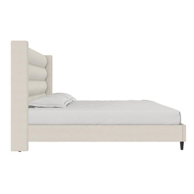 Louis King Ivory Upholstered Wingback Bed with Tufted Headboard