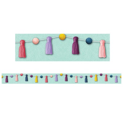 Teacher Created Resources Oh Happy Day Pom-Poms and Tassels Straight Border Trim, 35 Feet (Pack of 6)