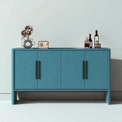 4-Door Sideboard Buffet Cabinet with Adjustable Shelves and Long Handles, Wood Storage Cabinet with Cable Holes for Kitchen, Dining Room