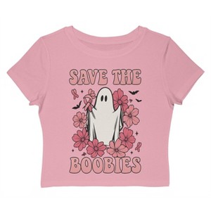 Rerun Island Women Save The Boobies Ghost Short Sleeve Graphic Cotton Baby Tee - 1 of 4