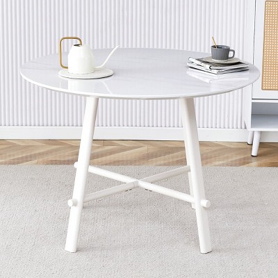 42 Inch Round Dining Table with Metal Legs Minimalist Kitchen Table or Breakfast Table for Dining Room, Small Spaces, or Meeting AreaThe Pop Home