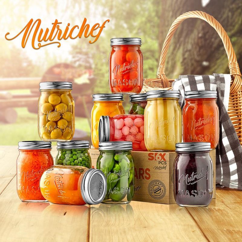 NutriChef 12 Pcs. Glass Mason Jars with Regular Lids and Bands, DIY Magnetic Spice Jars, Ideal for Meal Prep, Jam, Honey, Wedding Favors, and more, 3 of 8