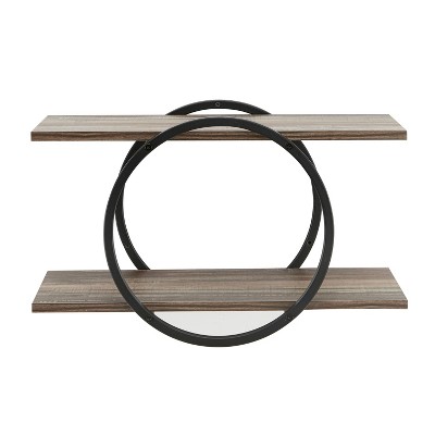 2-Tier Antigua Crossed Double Circle Wall Shelf Unit Black/Rustic - Danya B.