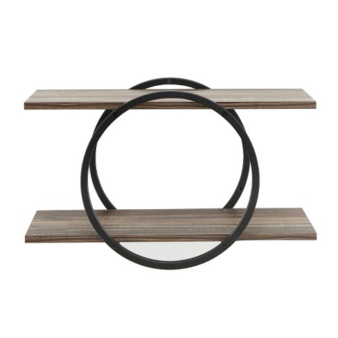 double wood wall shelf with bars