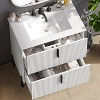 Vynxaria 30 Inch Bright White Fluted Bathroom Vanity with Ceramic Sink One Single Unit Solid Wood Cabinet Two Full Extension Soft Close Drawers - 4 of 4