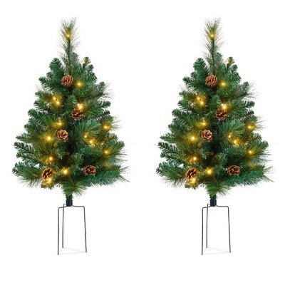 Best Choice Products Set of 2 24.5in Outdoor Pathway Christmas Trees Decor w/ LED Lights