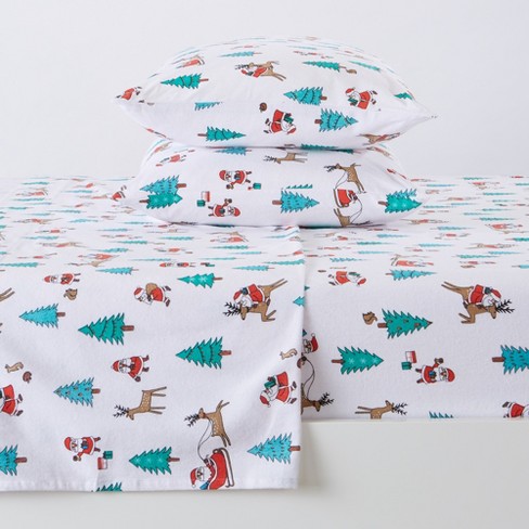 Great Bay Home 100 Cotton Flannel Holiday Printed Sheet Set Full Santa Target