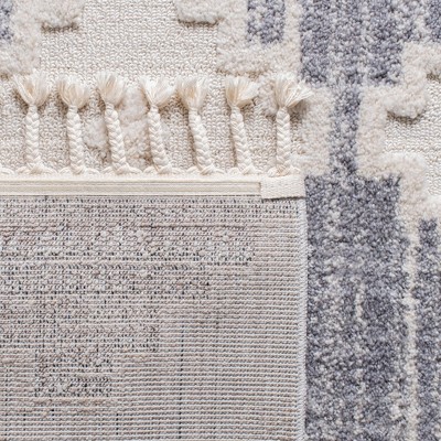 Ivory and Gray Diamond Patterned Synthetic Runner Rug