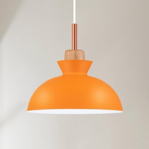 Rennnsan Veorix 11"W 1-Light Dome Wood Modern Dimmable Pendant - 1 of 4