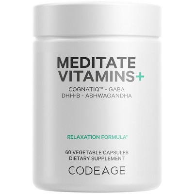 Codeage Meditate Vitamins, GABA, CognatiQ, Ashwagandha, DHH-B, Herbal Daily Supplement - 60ct