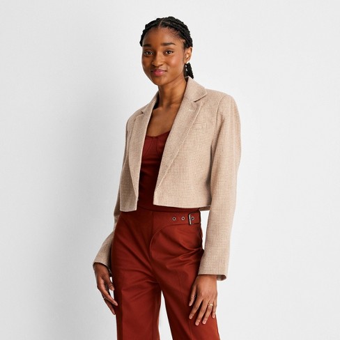 Women's Long Sleeve Plaid Cropped Blazer - Future Collective™ With Reese  Blutstein Cream Xl : Target