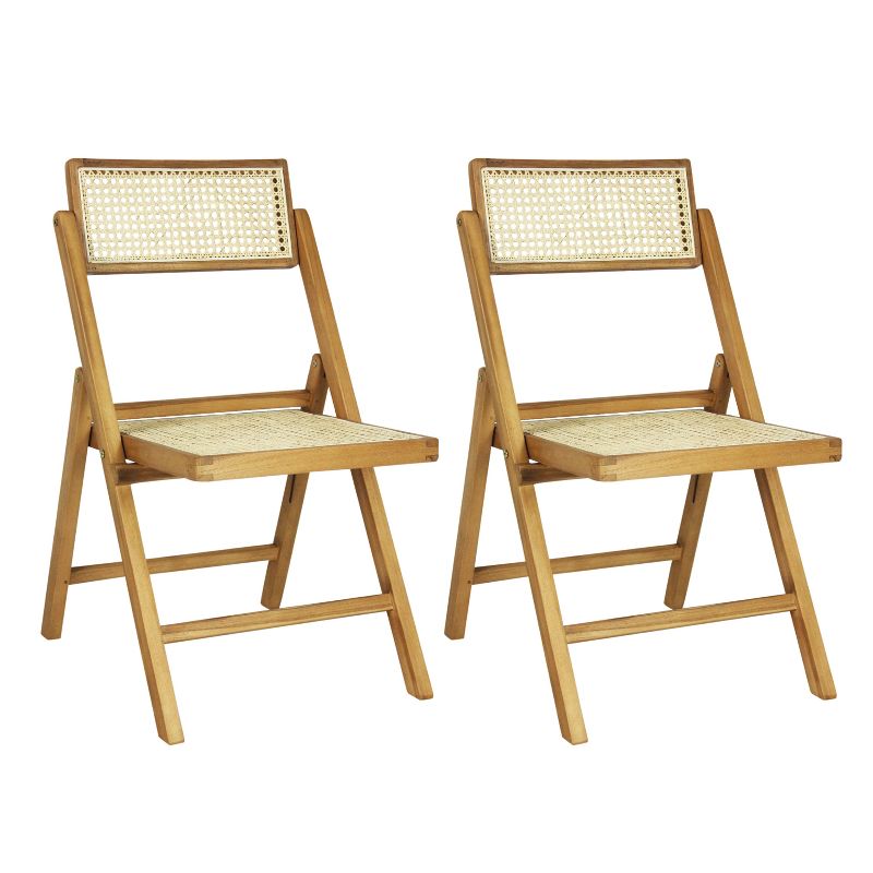 Theo Mid-Century Vintage Wood Rattan Folding Chair with Adjustable Back - JONATHAN Y, 1 of 12