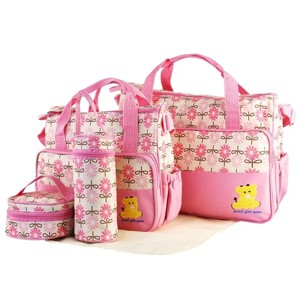 Racxily 5PCS Baby Nappy Diaper Bags Set Mummy Diaper Shoulder Bags w/ Nappy Changing Pad Insulated Pockets Travel Tote Bag - 1 of 4