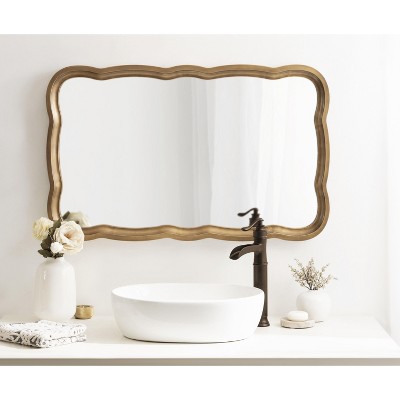 Gold Scalloped Rectangular Wood Wall Mirror, 24x38