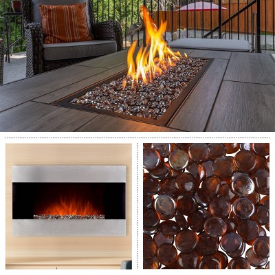 Amber Tempered Glass Fire Pit Rocks, 10 lbs