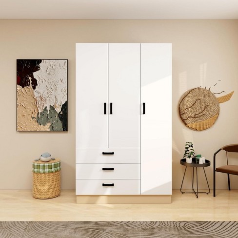 Livelylodge 3-Door Freestanding Wardrobe Armoire with Hanging Rod - White - image 1 of 4