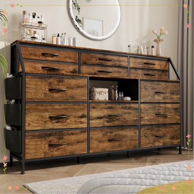 Fabric Dresser for Bedroom with 14 Drawers Dresser & Side Pockets & Open Shelves