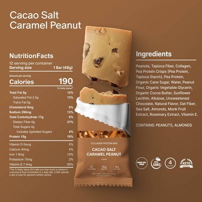 Stars + Honey Collagen Cacao Salt Caramel Peanut Protein Bars - 15g Protein - 8.45oz/5pk