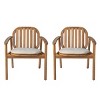 Acacia Wood Outdoor Dining Chairs Set of 2,Wooden Patio Chairs with Cushions and Armrests,Slatted Back Arm Chairs for Garden or Balcony-Koiai - 2 of 4