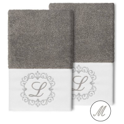 Set of 2 Monogrammed Hand Towels Dark Gray/M - Linum Home Textiles