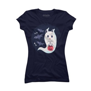Junior's Design By Humans halloween ghost cat By ArtStyleAlice T-Shirt - 1 of 2