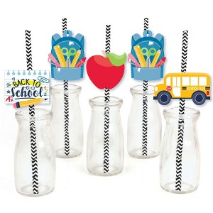 Big Dot of Happiness Back to School - Paper Straw Decor - First Day of School Classroom Striped Decorative Straws - Set of 24 - 1 of 4