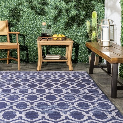 SustainaBlue 6' x 9' Geometric Washable Synthetic Area Rug