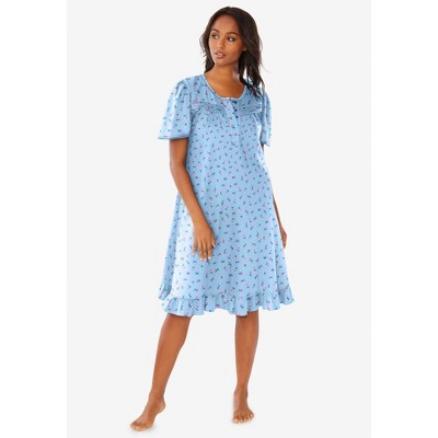 Dreams & Co. Short Floral Print Cotton Gown