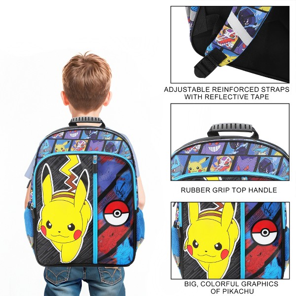 Mochila de Pokémon Pikachu y Pokebola de 16 pulgadas para niños para la escuela y viajes 2