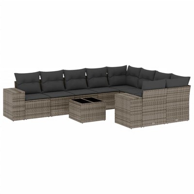 vidaXL 10 Piece Patio Sofa Set with Cushions Gray Poly Rattan - Without Table