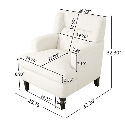 Modern White Teddy Fabric Upholstered Accent Chair with Wood Legs