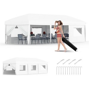 10x30 Pop Up Canopy with 8 Sidewalls - Heavy Duty Outdoor Tent with Portable Roller Bag, 8 Sandbags, 8 Stakes & 6 Ropes, 3 Adjustable Height - 1 of 4