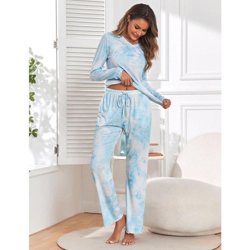 Women's Pajama Set Tie Dye Two Piece Long Sleeve Tops and Pants Sleepwear Soft Loungewear Pjs, 4 of 9