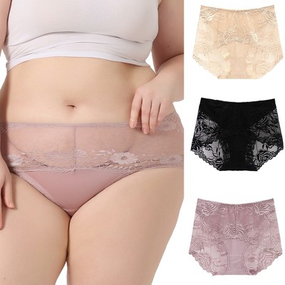 Agnes Orinda Women's Soft Semi-sheer High Waisted Floral Lace Underwear 3 Pcs