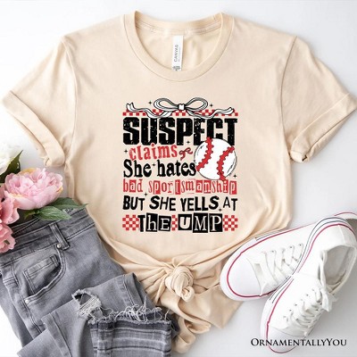 Baseball Suspect Claims Fun T-Shirt, Retro White and Natural Tee With Coquette Bow| OrnamentallyYou