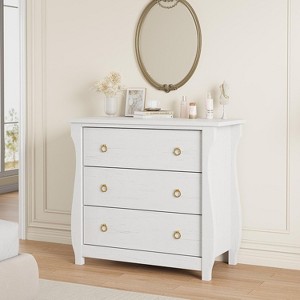 30" Boho 3-Drawer Dresser with Rattan Accents - Freestanding Storage Cabinet with Curved Legs for Bedroom or Living Room - 1 of 4
